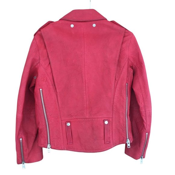 Zadig & Voltaire Women's Size Large Liya Cuir Moto Biker Leather Jacket Red - Picture 4 of 16